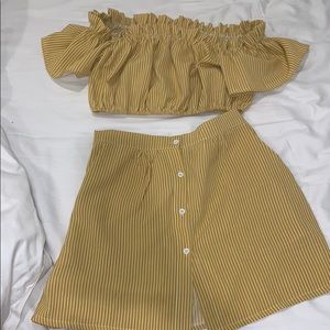 Two piece dress yellow stripped